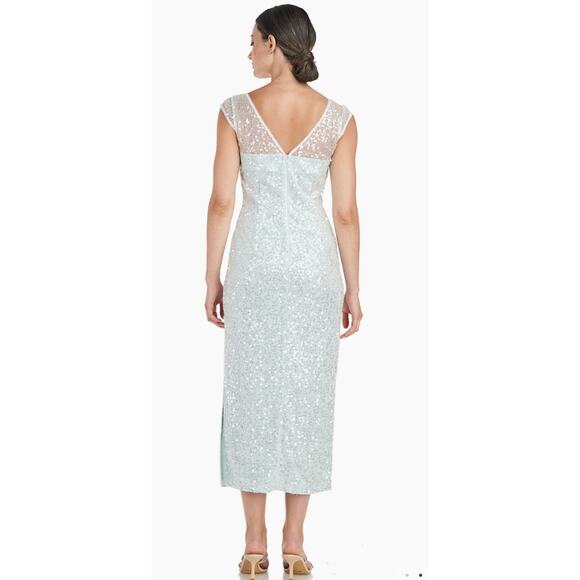 NWT JS Collections Women's Ice Blue Claire Tea Length Midi Dress Size 2 - Picture 2 of 9